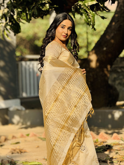 Elegant Tussar Silk Saree with Embroidery & Fancy Border