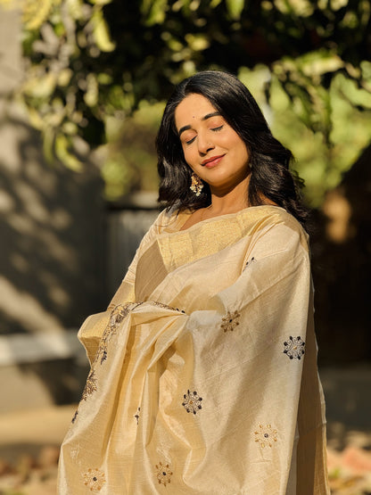 Elegant Tussar Silk Saree with Embroidery & Fancy Border