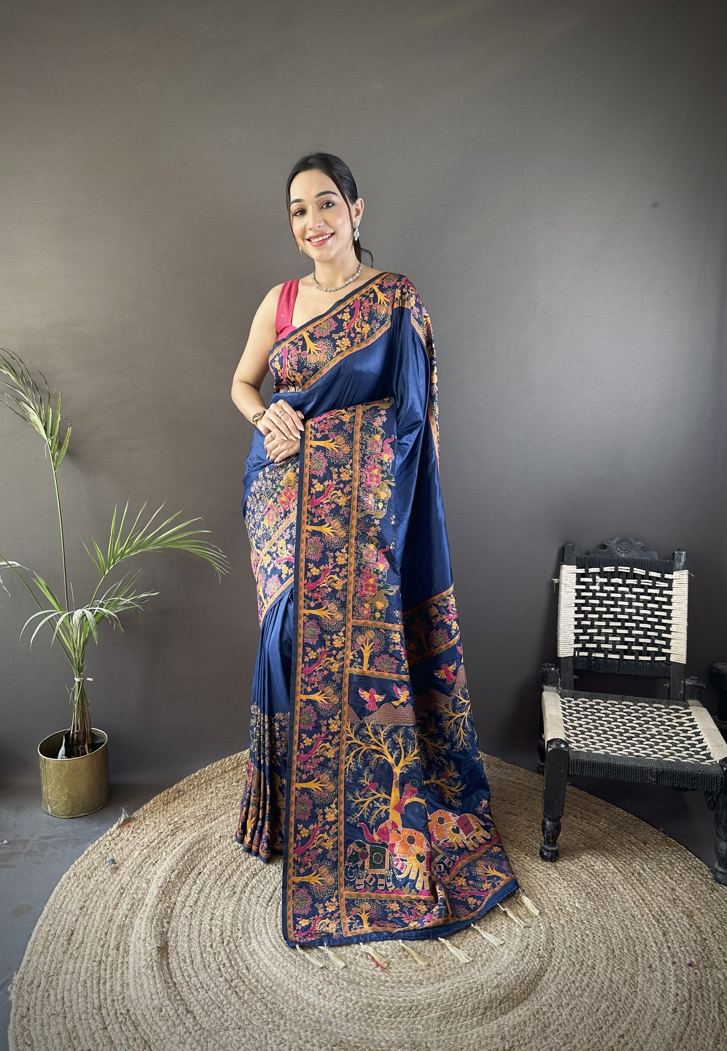 Blue Pashmina Soft Silk Saree