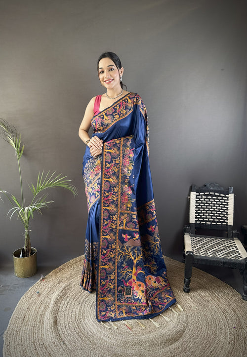 Blue Pashmina Soft Silk Saree