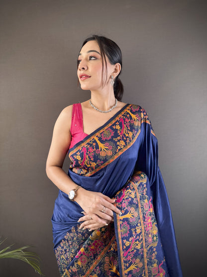 Blue Pashmina Soft Silk Saree