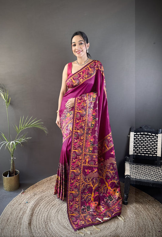 Purple Pashmina Soft Silk Saree