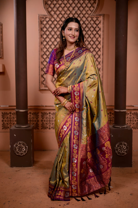 Olive Green Premium Banarasi Silk Saree