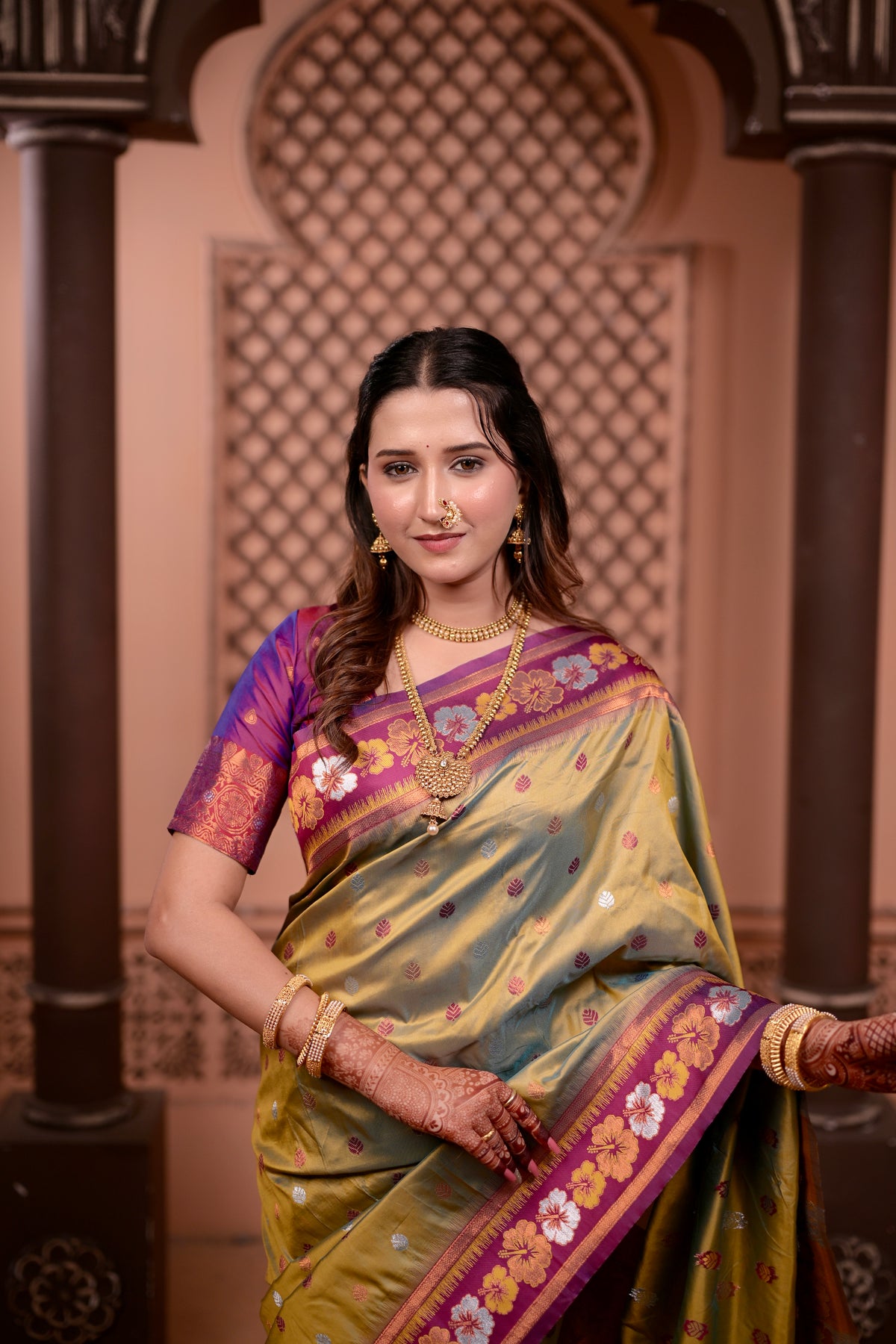 Olive Green Premium Banarasi Silk Saree