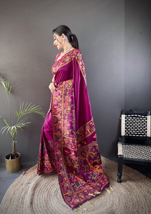 Purple Pashmina Soft Silk Saree