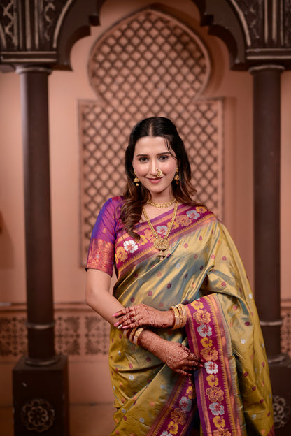 Olive Green Premium Banarasi Silk Saree