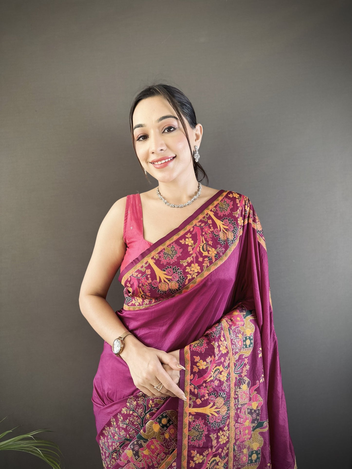 Purple Pashmina Soft Silk Saree