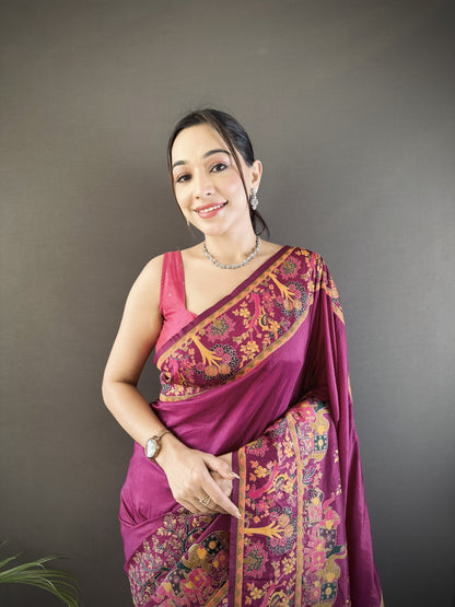 Purple Pashmina Soft Silk Saree
