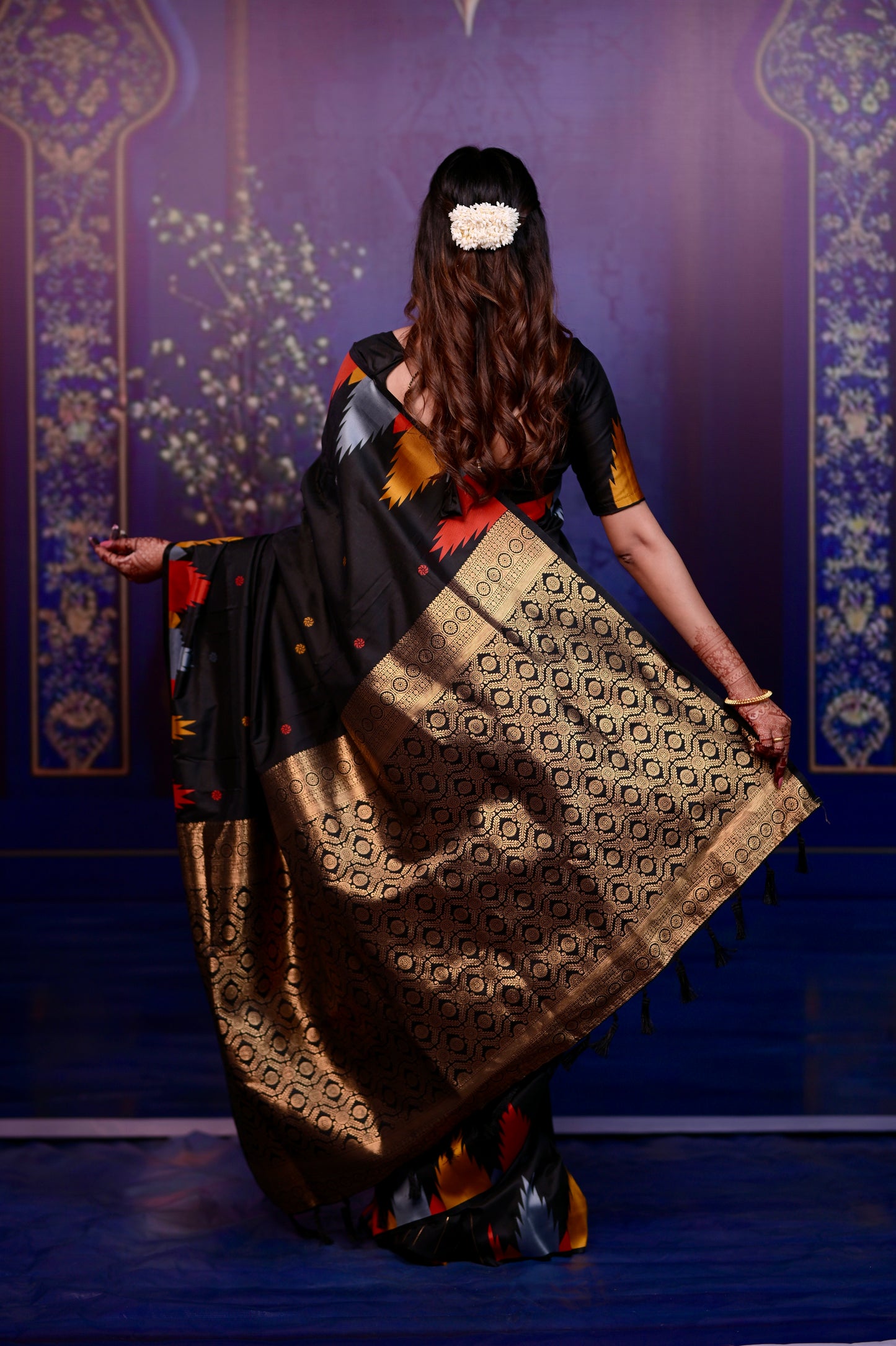 Black Temple Border Silk Saree