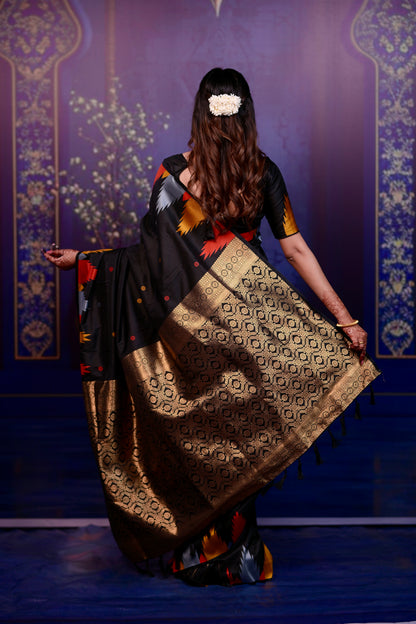 Black Temple Border Silk Saree
