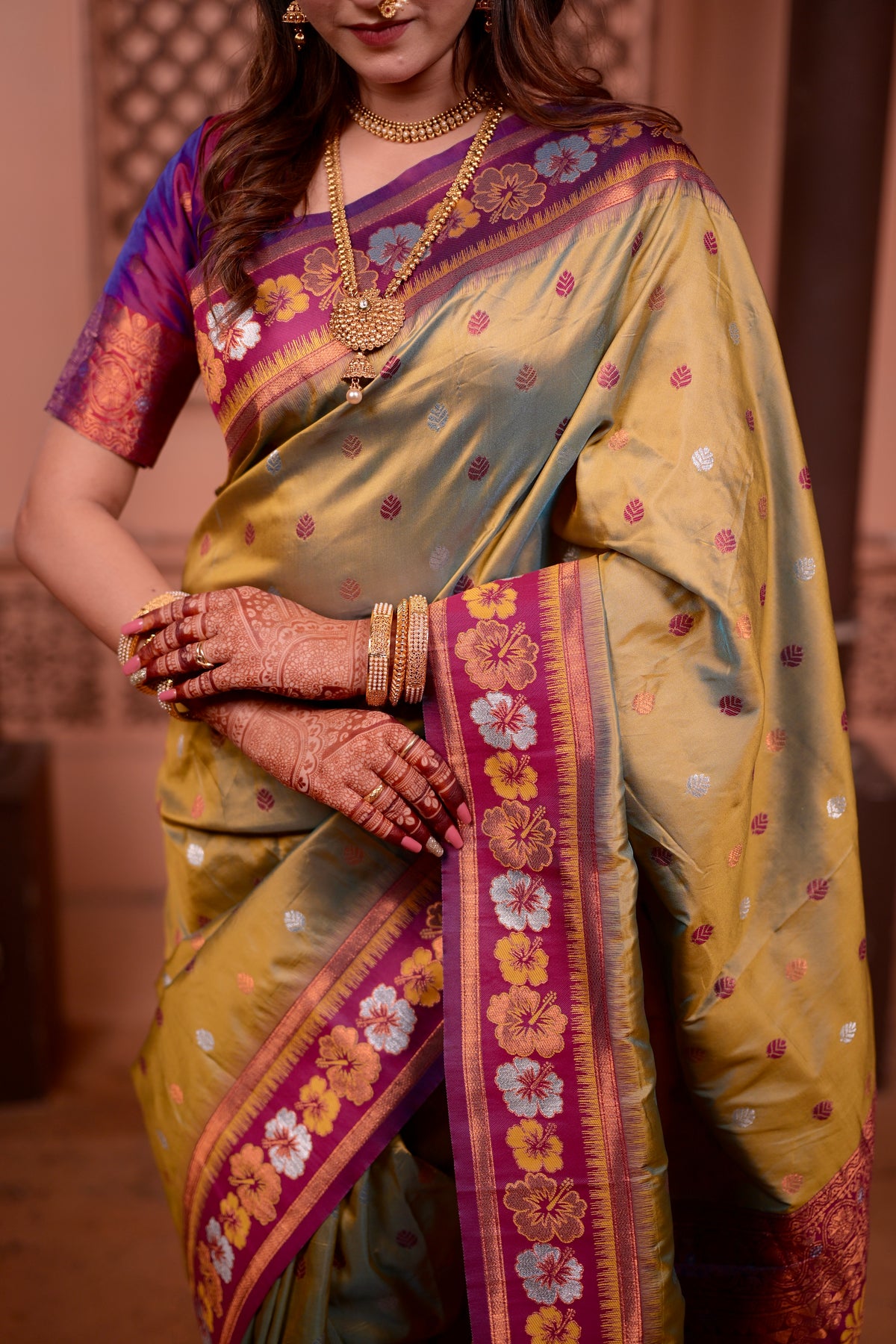 Olive Green Premium Banarasi Silk Saree