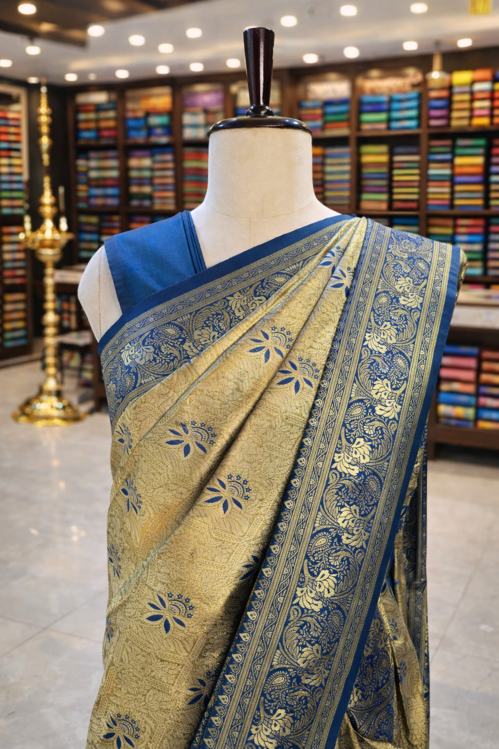 Sringara Antique Gold with Rama Kanjivaram Tissue Soft Silk Saree