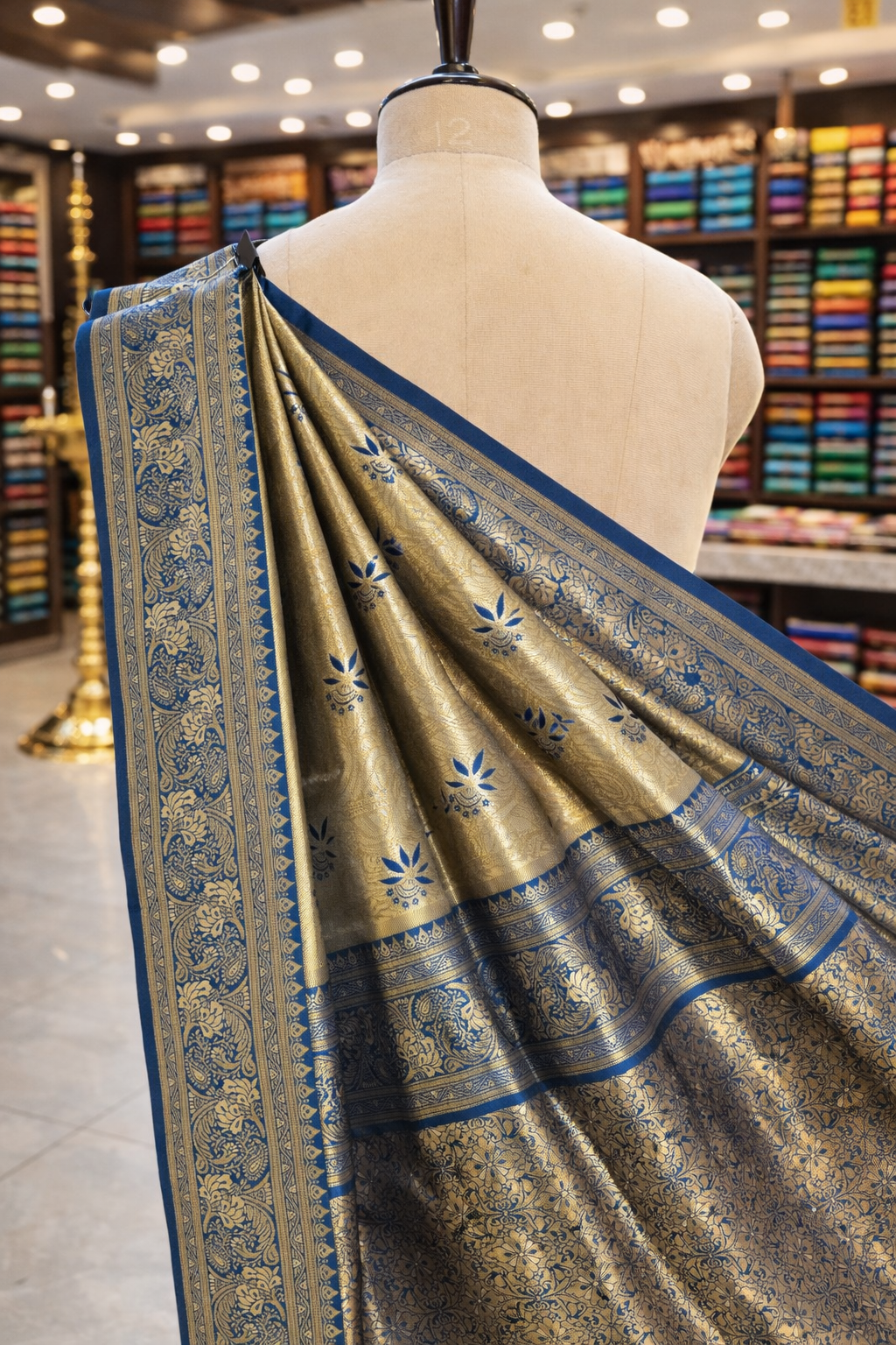Sringara Antique Gold with Rama Kanjivaram Tissue Soft Silk Saree