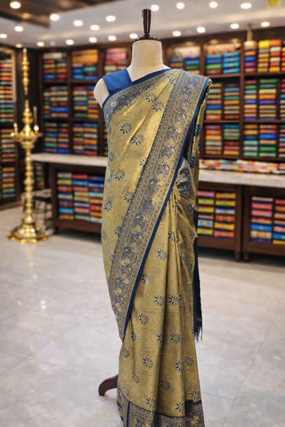 Sringara Antique Gold with Rama Kanjivaram Tissue Soft Silk Saree