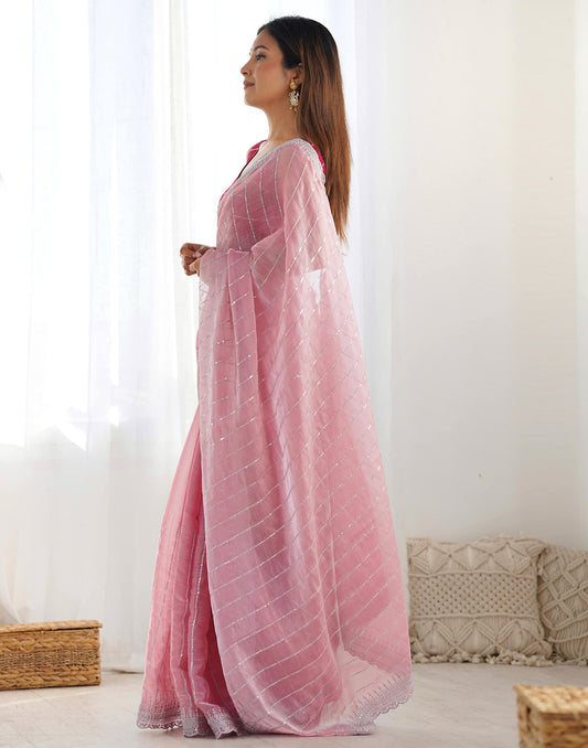Pink Jimmy Choo Fabric Dual Sequence With Embroidery Work Saree