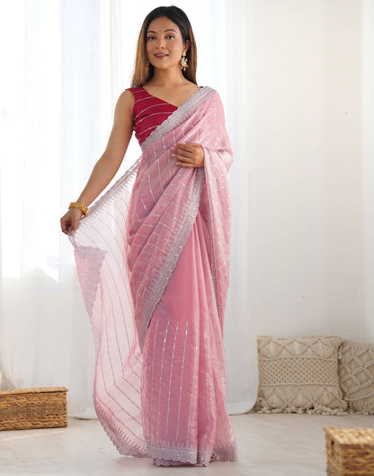 Pink Jimmy Choo Fabric Dual Sequence With Embroidery Work Saree