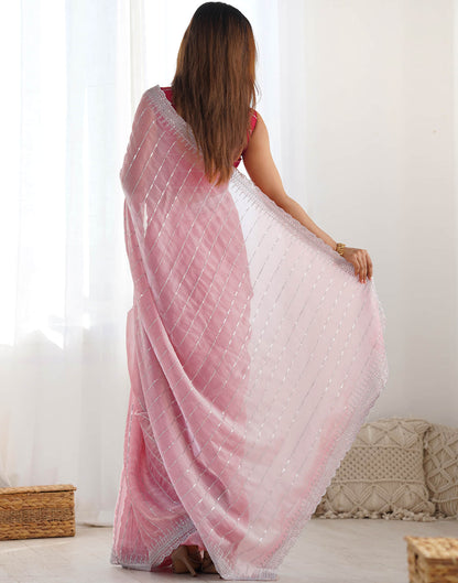 Pink Jimmy Choo Fabric Dual Sequence With Embroidery Work Saree