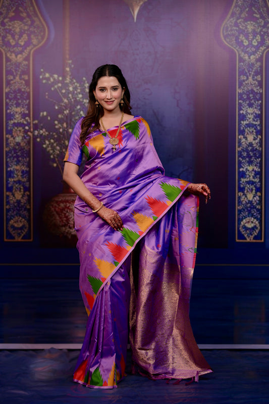 lavender Temple Border Silk Saree