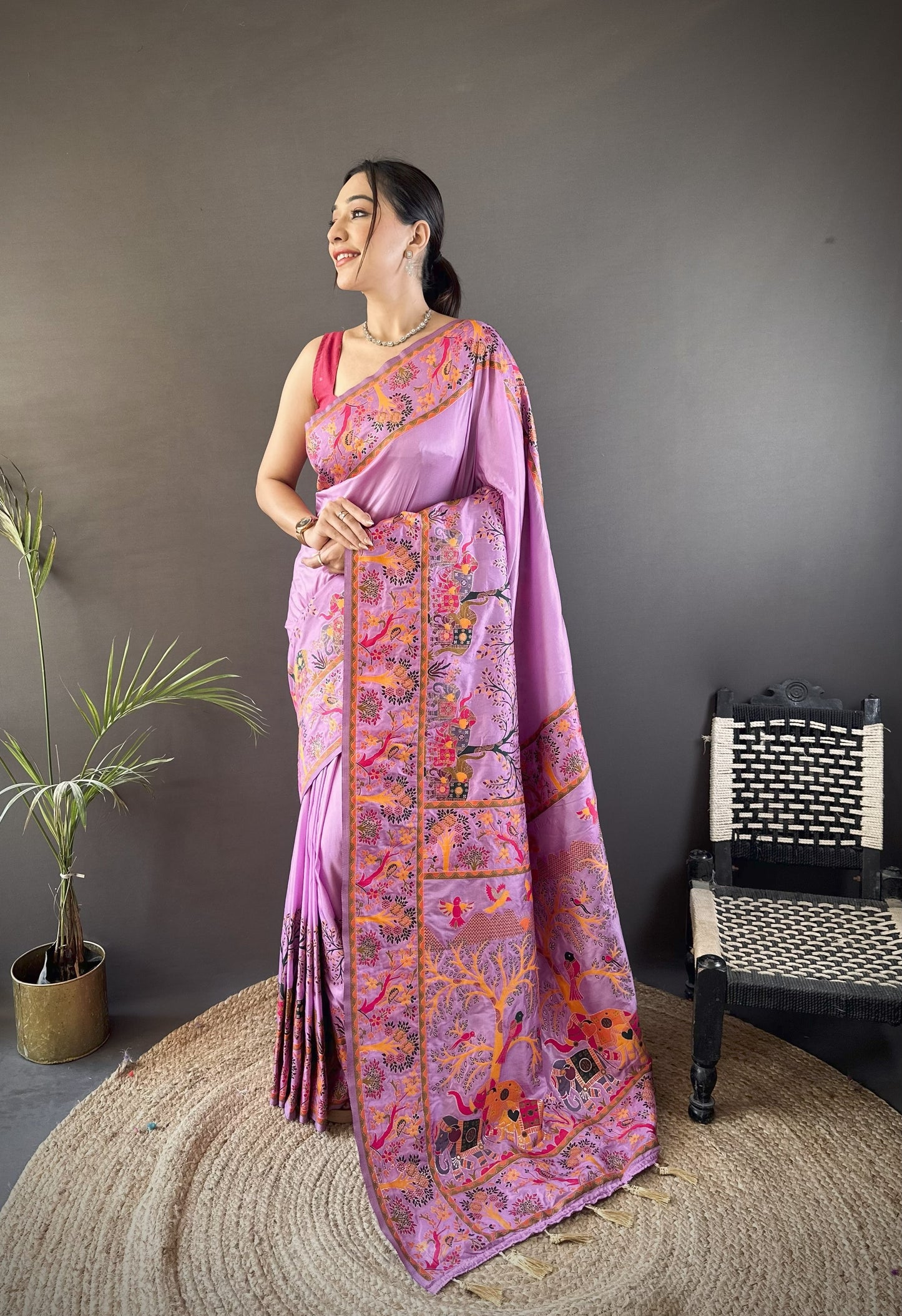 Lavender Pashmina Soft Silk Saree