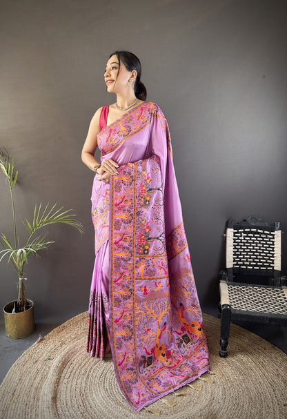 Lavender Pashmina Soft Silk Saree
