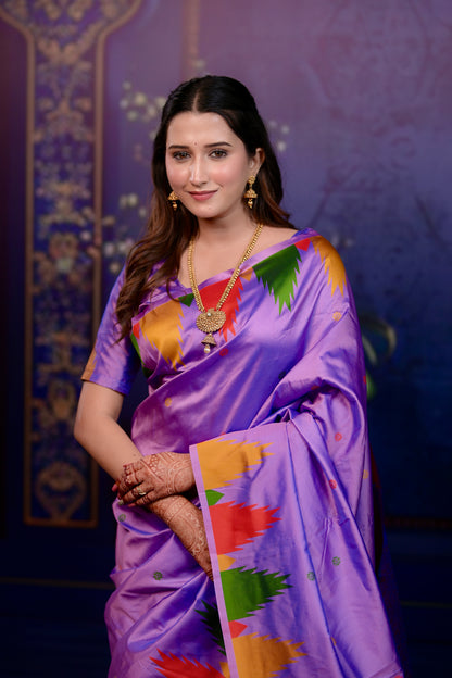 lavender Temple Border Silk Saree