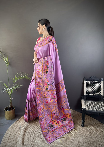 Lavender Pashmina Soft Silk Saree