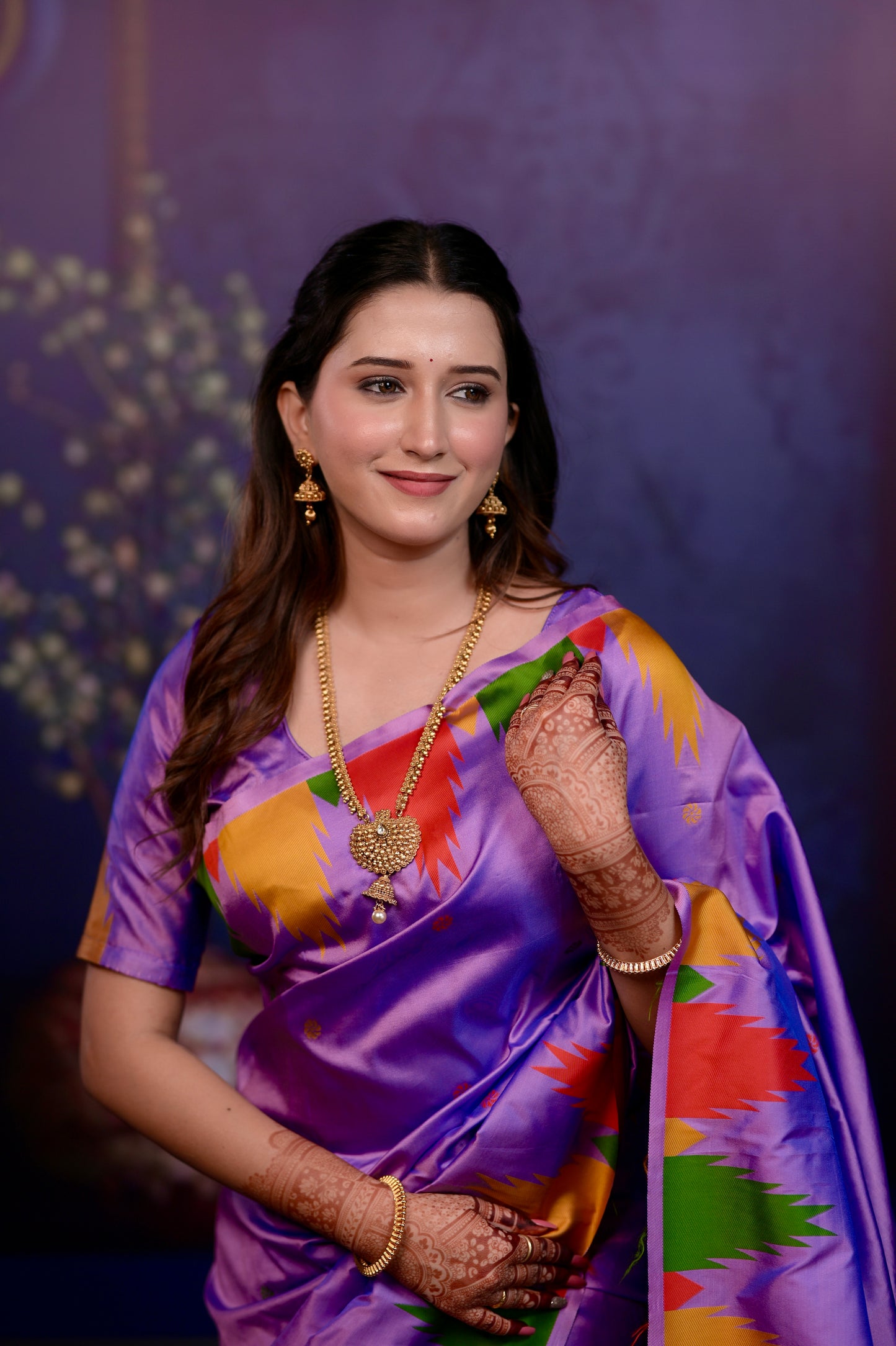 lavender Temple Border Silk Saree