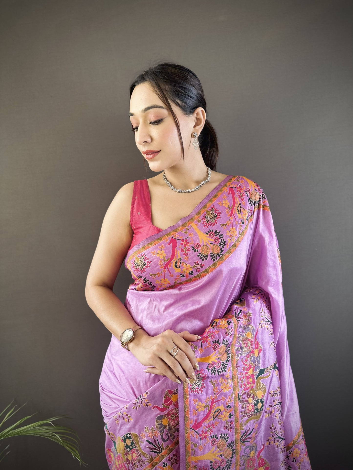 Lavender Pashmina Soft Silk Saree