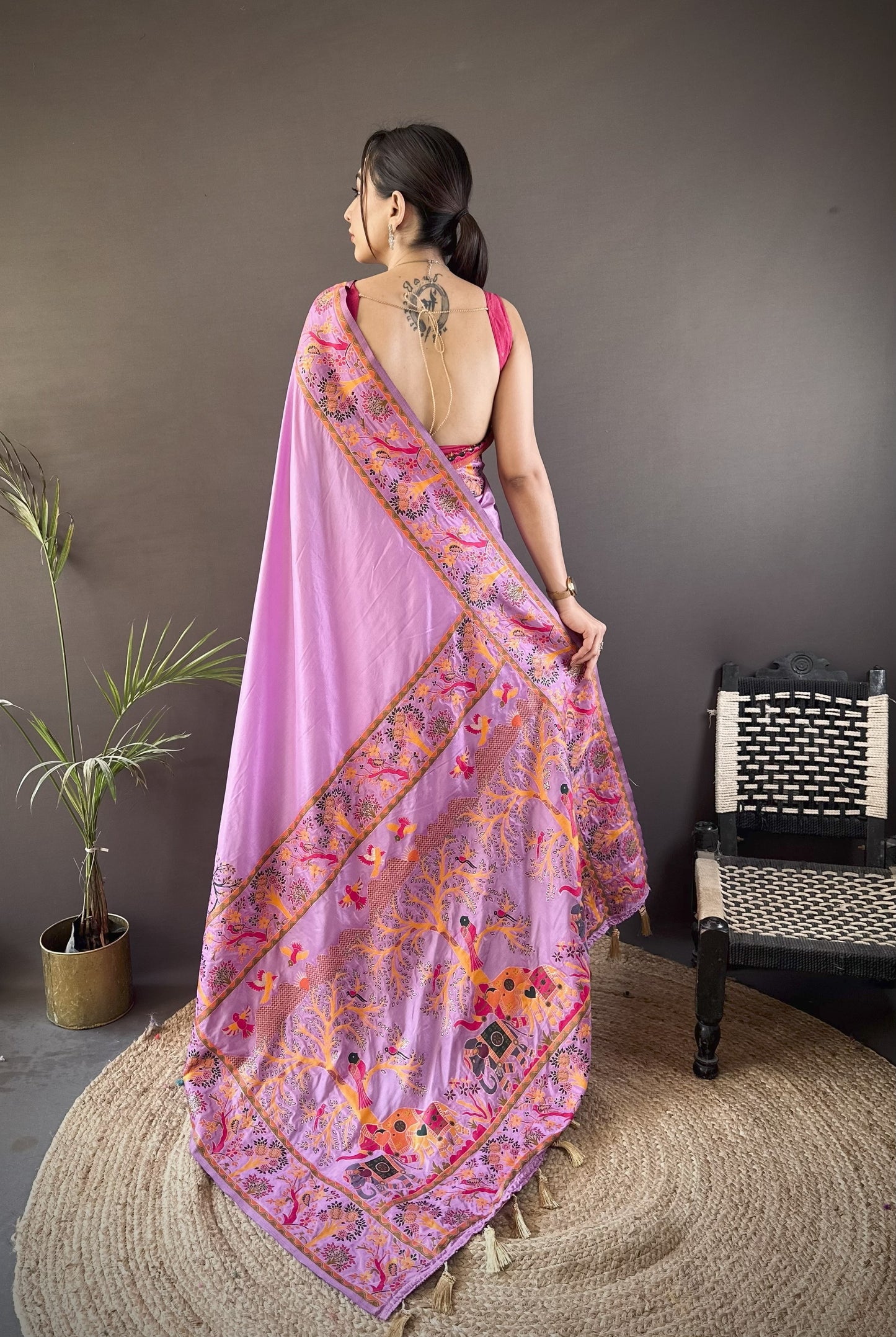 Lavender Pashmina Soft Silk Saree