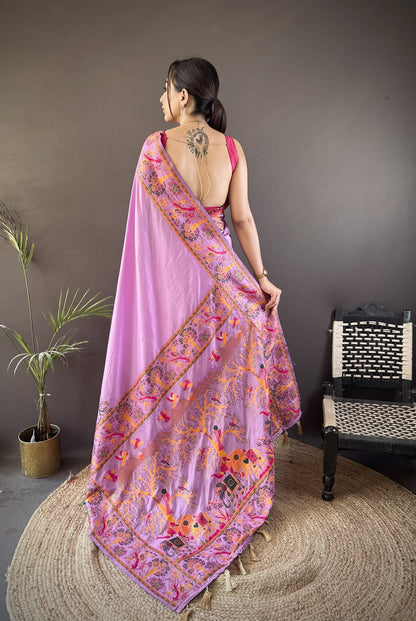 Lavender Pashmina Soft Silk Saree