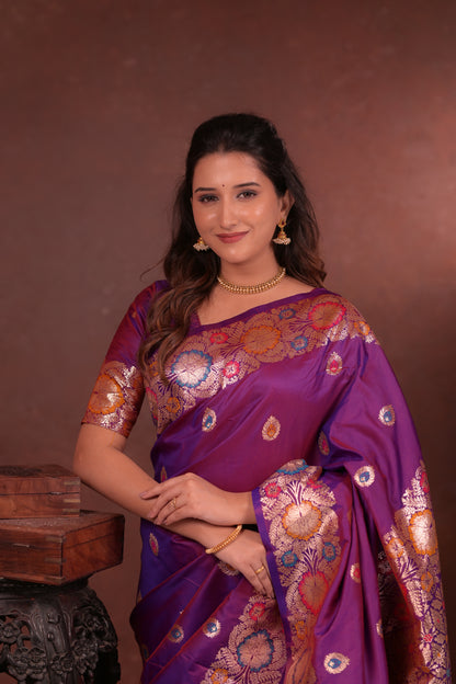 Rich purple Banarasi Silk Saree