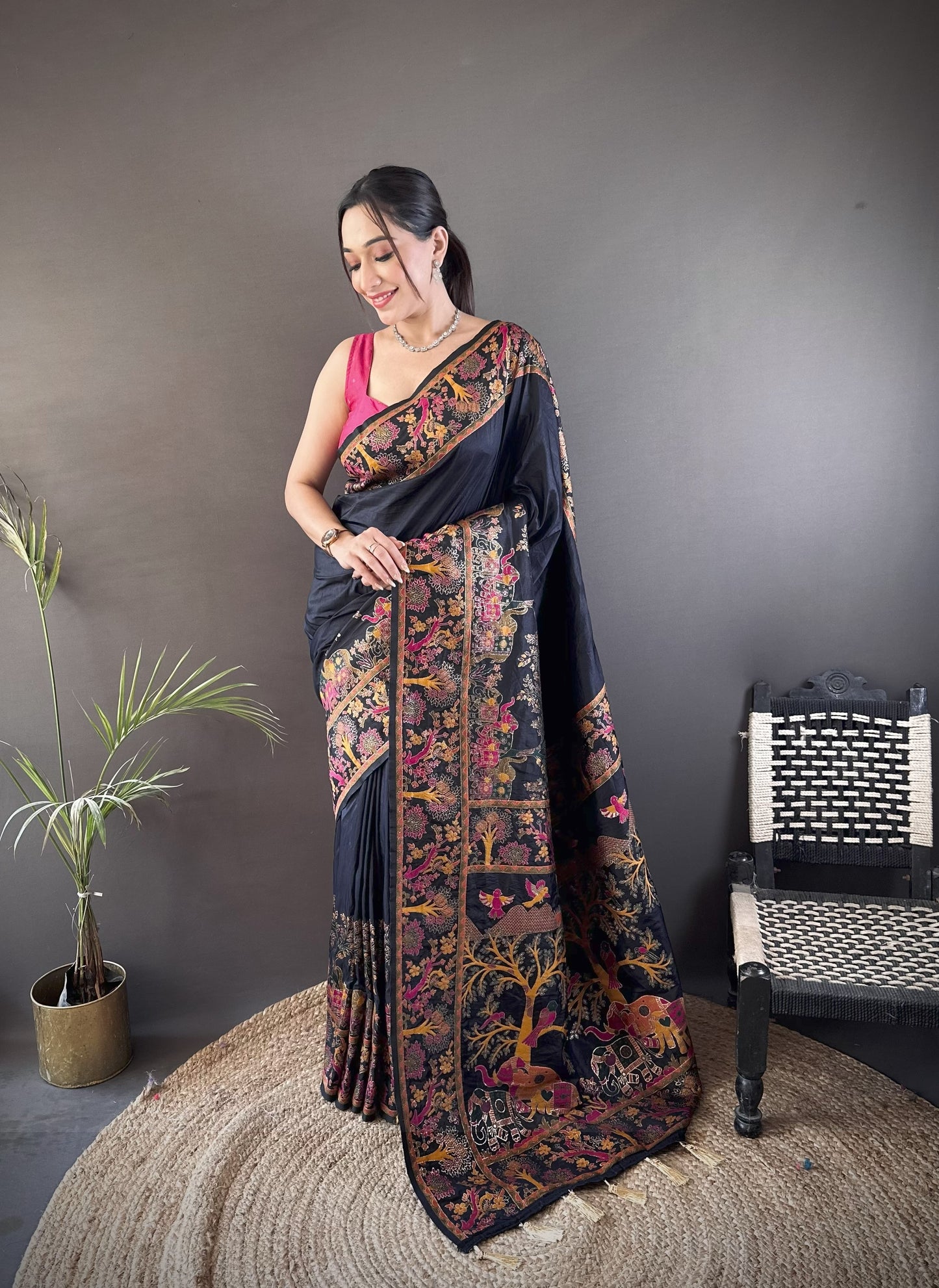 Black Pashmina Soft Silk Saree