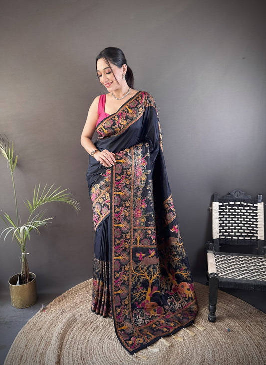 Black Pashmina Soft Silk Saree