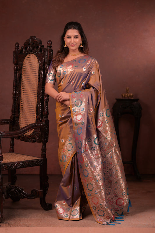 Brownish-beige Banarasi Silk Saree