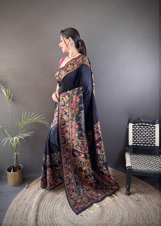 Black Pashmina Soft Silk Saree