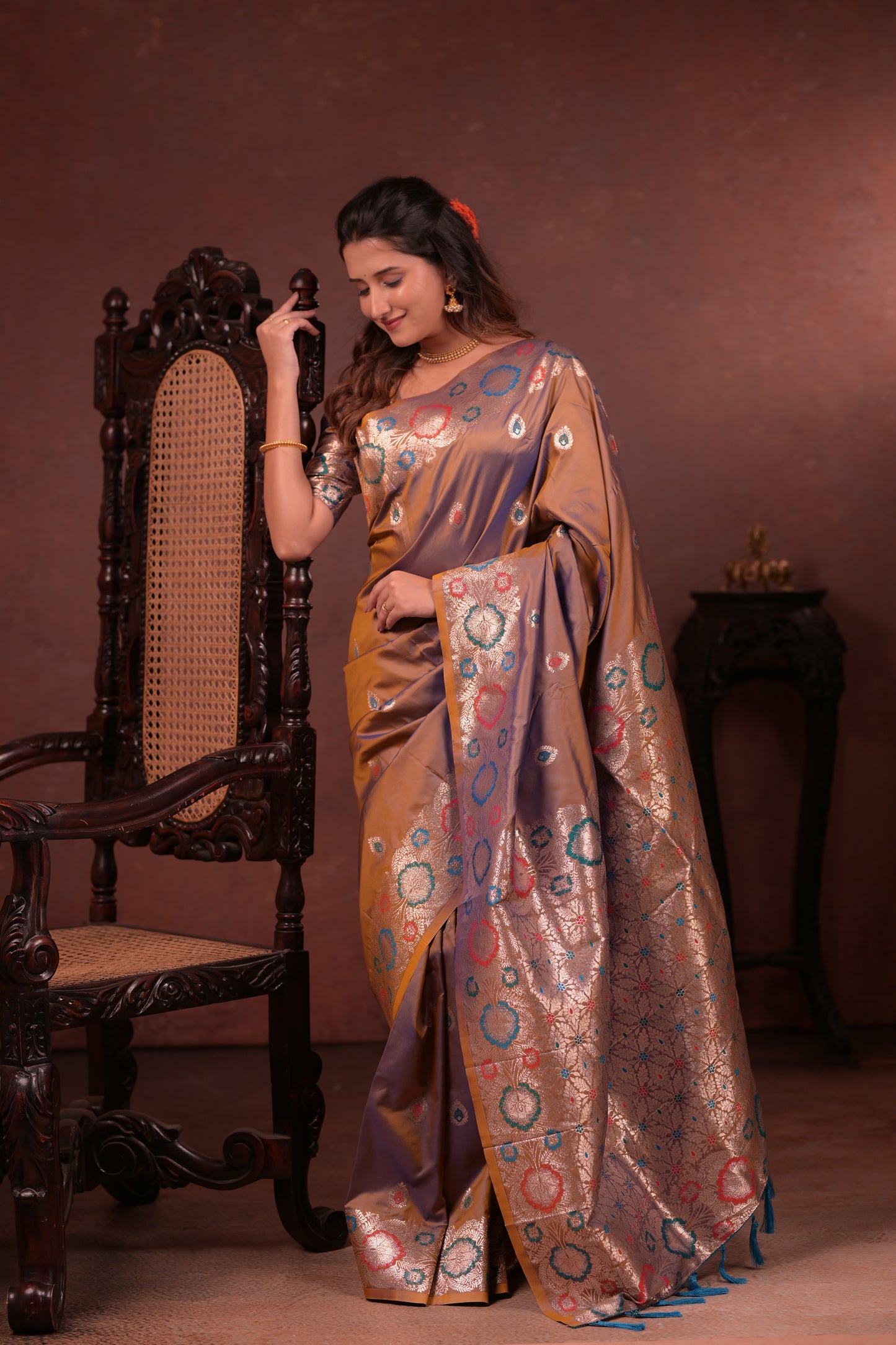 Brownish-beige Banarasi Silk Saree