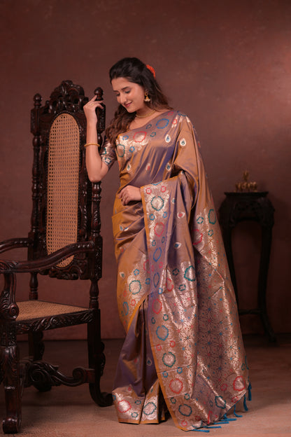 Brownish-beige Banarasi Silk Saree
