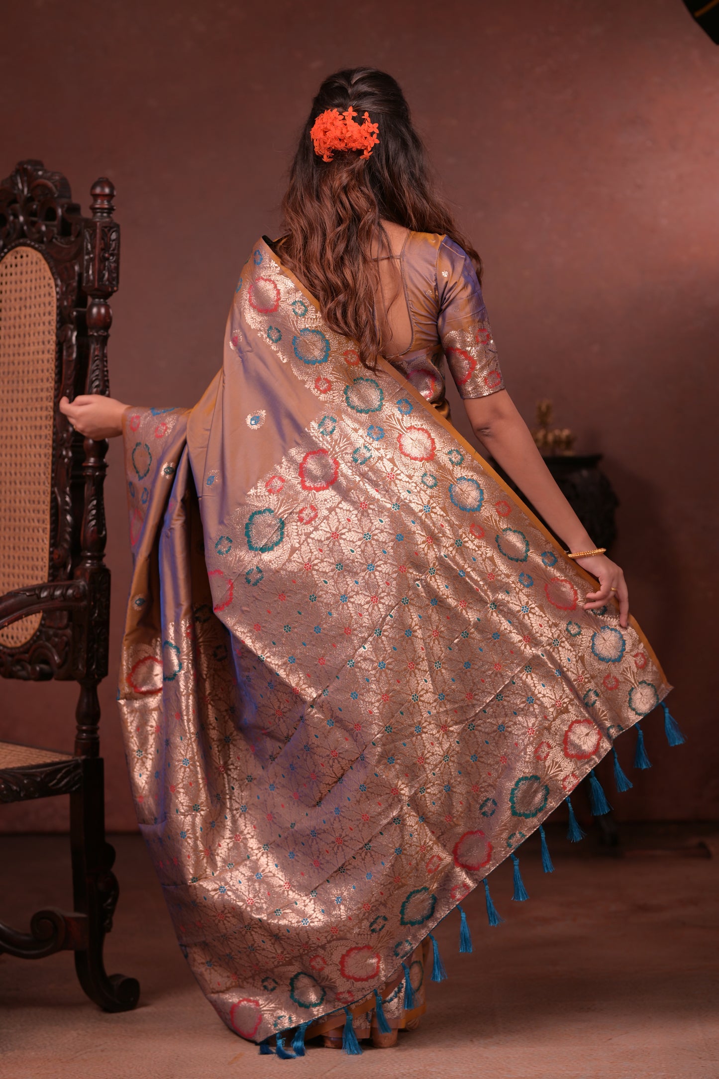 Brownish-beige Banarasi Silk Saree
