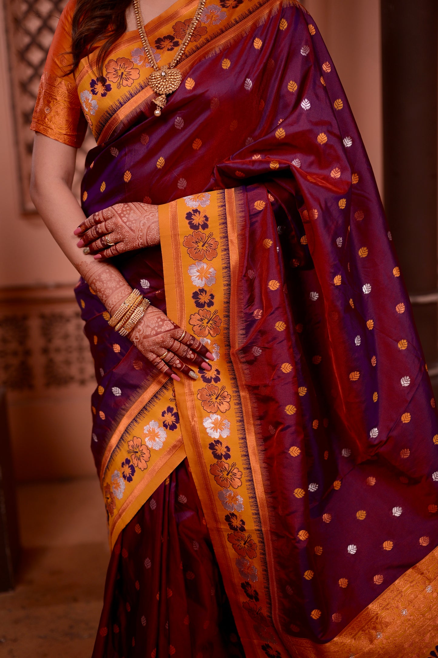 Deep Wine Premium Banarasi Silk Saree