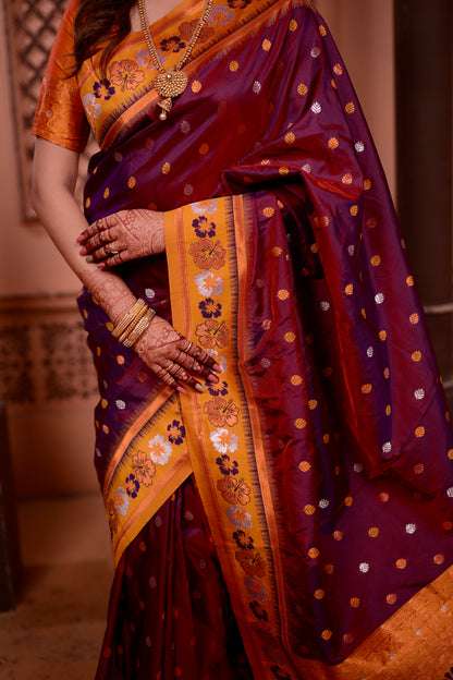 Deep Wine Premium Banarasi Silk Saree