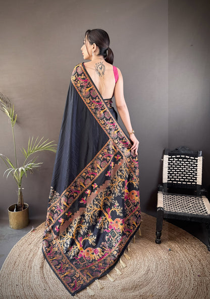 Black Pashmina Soft Silk Saree