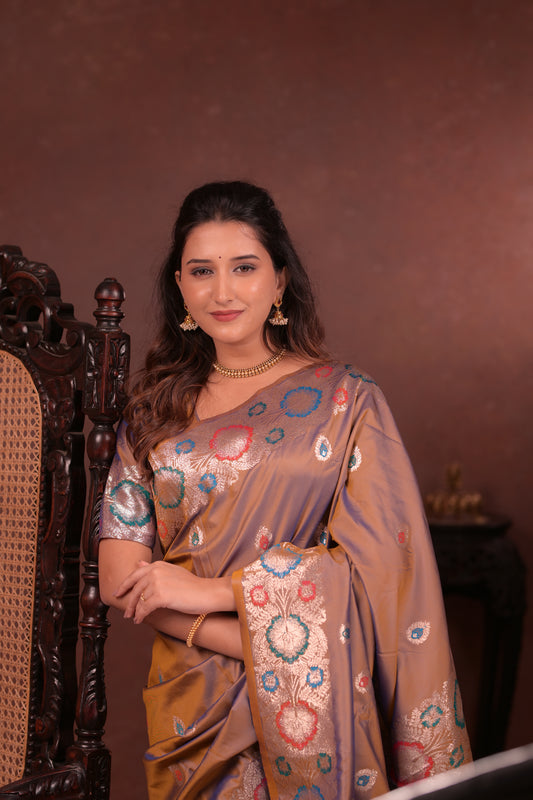 Brownish-beige Banarasi Silk Saree