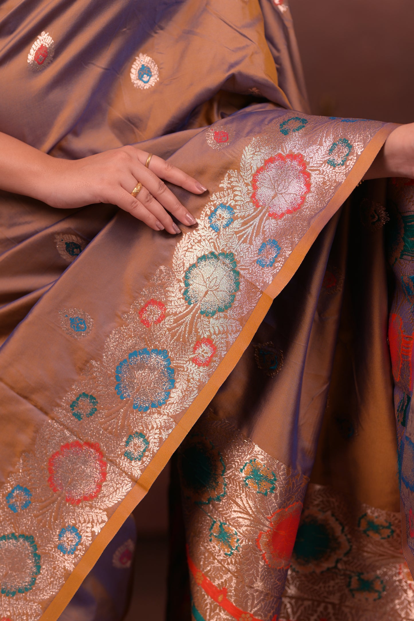 Brownish-beige Banarasi Silk Saree