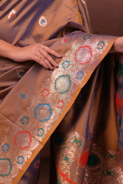Brownish-beige Banarasi Silk Saree