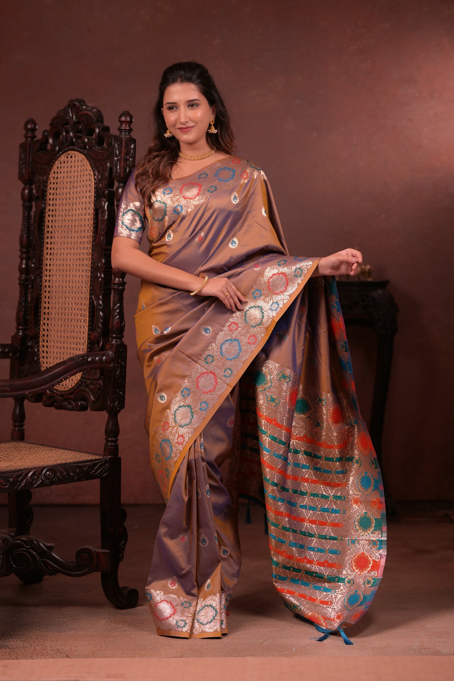 Brownish-beige Banarasi Silk Saree