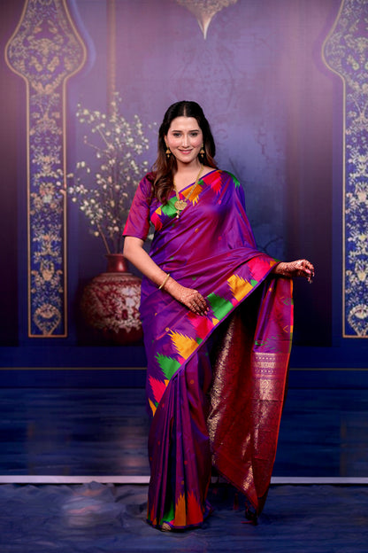 Purple Temple Border Silk Saree