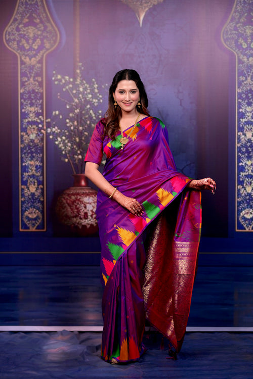 Purple Temple Border Silk Saree