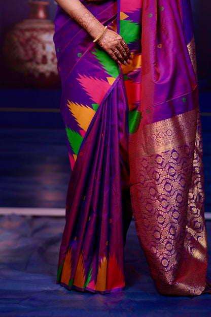 Purple Temple Border Silk Saree