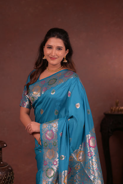 Sky Banarasi Silk Saree