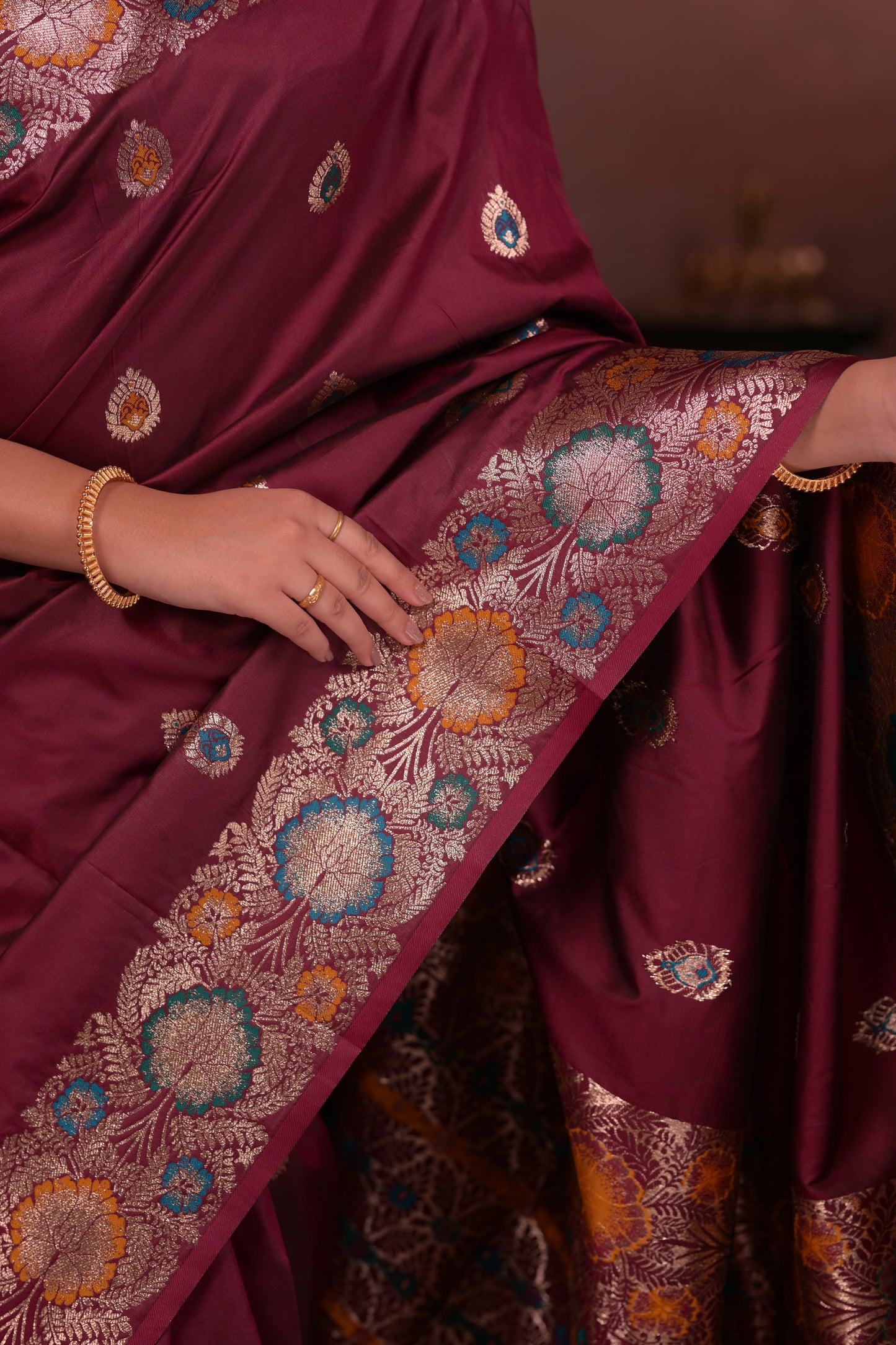 Deep maroon Banarasi Silk Saree